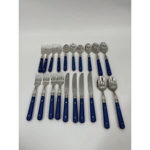 Lillian Vernon Flatware Blue Handle Stainless Steel Korea MCM Vtg 20 Piece